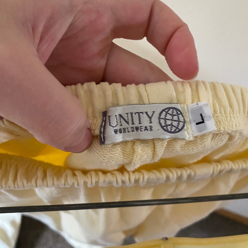 Vintage Two Piece Shirt Pants Butter Yellow Set Large Loungewear Cotton Coastal - Picture 3 of 7